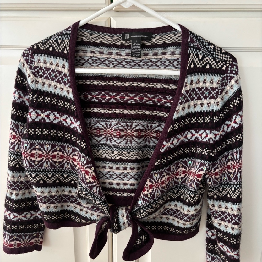 inc‎ silk blend brown blue shrug womens small.  Silk angora